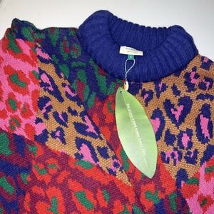 FARM Rio NWT Mixed Leopard Pop Long Sleeve Sweater Dress Women's Size Small